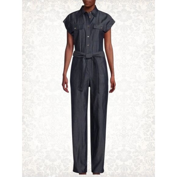 Michael Kors Pants - NWT Michael Kors Dark Denim Button-Up Jumpsuit Pockets Women's Size M